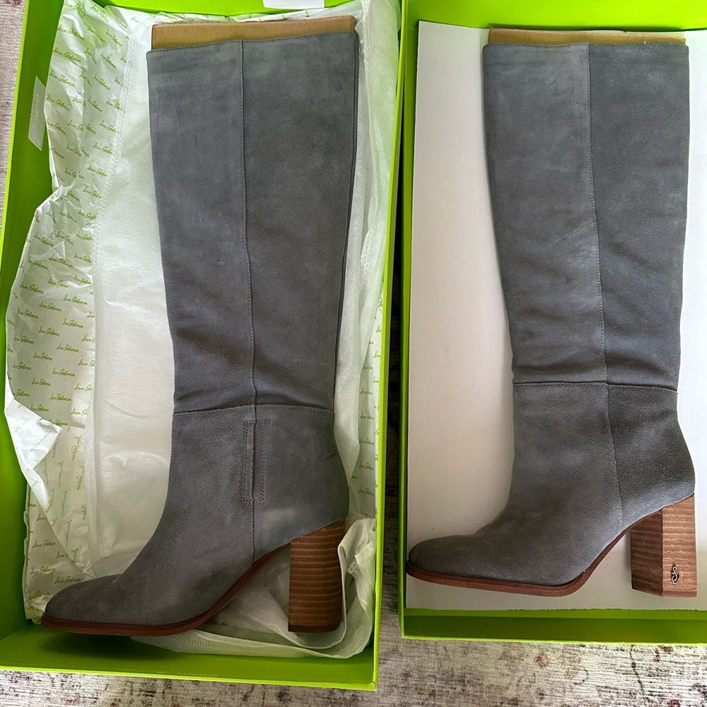 Grey blue calf high boots